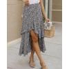 imageBTFBM Women 2025 Summer Fall Boho Long Skirts Dress Floral Print Elastic Waist Split Ruffle High Low Beach Maxi SkirtZnavy