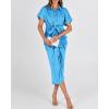 imageBTFBM Women Button Down Ruched Shirt Dresses Satin Short Sleeve Lapel V Neck Summer Maxi Dress 2025 Party Wedding GuestAqua Blue