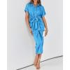 imageBTFBM Women Button Down Ruched Shirt Dresses Satin Short Sleeve Lapel V Neck Summer Maxi Dress 2025 Party Wedding GuestAqua Blue