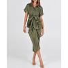 imageBTFBM Women Button Down Ruched Shirt Dresses Satin Short Sleeve Lapel V Neck Summer Maxi Dress 2025 Party Wedding GuestArmy Green