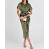 imageBTFBM Women Button Down Ruched Shirt Dresses Satin Short Sleeve Lapel V Neck Summer Maxi Dress 2025 Party Wedding GuestArmy Green