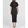 imageBTFBM Women Button Down Ruched Shirt Dresses Satin Short Sleeve Lapel V Neck Summer Maxi Dress 2025 Party Wedding GuestBlack