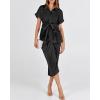 imageBTFBM Women Button Down Ruched Shirt Dresses Satin Short Sleeve Lapel V Neck Summer Maxi Dress 2025 Party Wedding GuestBlack