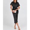 imageBTFBM Women Button Down Ruched Shirt Dresses Satin Short Sleeve Lapel V Neck Summer Maxi Dress 2025 Party Wedding GuestBlack