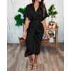 imageBTFBM Women Button Down Ruched Shirt Dresses Satin Short Sleeve Lapel V Neck Summer Maxi Dress 2025 Party Wedding GuestBlack