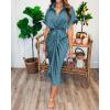 imageBTFBM Women Button Down Ruched Shirt Dresses Satin Short Sleeve Lapel V Neck Summer Maxi Dress 2025 Party Wedding GuestBlue Green