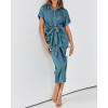 imageBTFBM Women Button Down Ruched Shirt Dresses Satin Short Sleeve Lapel V Neck Summer Maxi Dress 2025 Party Wedding GuestBlue Green