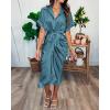 imageBTFBM Women Button Down Ruched Shirt Dresses Satin Short Sleeve Lapel V Neck Summer Maxi Dress 2025 Party Wedding GuestBlue Green