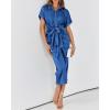 imageBTFBM Women Button Down Ruched Shirt Dresses Satin Short Sleeve Lapel V Neck Summer Maxi Dress 2025 Party Wedding GuestBrilliant Blue