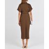 imageBTFBM Women Button Down Ruched Shirt Dresses Satin Short Sleeve Lapel V Neck Summer Maxi Dress 2025 Party Wedding GuestDark Brown