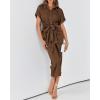 imageBTFBM Women Button Down Ruched Shirt Dresses Satin Short Sleeve Lapel V Neck Summer Maxi Dress 2025 Party Wedding GuestDark Brown