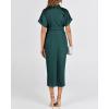 imageBTFBM Women Button Down Ruched Shirt Dresses Satin Short Sleeve Lapel V Neck Summer Maxi Dress 2025 Party Wedding GuestDark Green