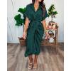 imageBTFBM Women Button Down Ruched Shirt Dresses Satin Short Sleeve Lapel V Neck Summer Maxi Dress 2025 Party Wedding GuestDark Green