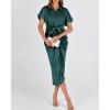 imageBTFBM Women Button Down Ruched Shirt Dresses Satin Short Sleeve Lapel V Neck Summer Maxi Dress 2025 Party Wedding GuestDark Green