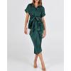 imageBTFBM Women Button Down Ruched Shirt Dresses Satin Short Sleeve Lapel V Neck Summer Maxi Dress 2025 Party Wedding GuestDark Green