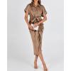 imageBTFBM Women Button Down Ruched Shirt Dresses Satin Short Sleeve Lapel V Neck Summer Maxi Dress 2025 Party Wedding GuestDark Khaki