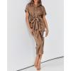 imageBTFBM Women Button Down Ruched Shirt Dresses Satin Short Sleeve Lapel V Neck Summer Maxi Dress 2025 Party Wedding GuestDark Khaki