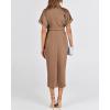 imageBTFBM Women Button Down Ruched Shirt Dresses Satin Short Sleeve Lapel V Neck Summer Maxi Dress 2025 Party Wedding GuestDark Khaki
