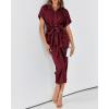 imageBTFBM Women Button Down Ruched Shirt Dresses Satin Short Sleeve Lapel V Neck Summer Maxi Dress 2025 Party Wedding GuestDark Wine Red