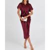 imageBTFBM Women Button Down Ruched Shirt Dresses Satin Short Sleeve Lapel V Neck Summer Maxi Dress 2025 Party Wedding GuestDark Wine Red