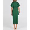 imageBTFBM Women Button Down Ruched Shirt Dresses Satin Short Sleeve Lapel V Neck Summer Maxi Dress 2025 Party Wedding GuestDeep Green