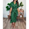 imageBTFBM Women Button Down Ruched Shirt Dresses Satin Short Sleeve Lapel V Neck Summer Maxi Dress 2025 Party Wedding GuestDeep Green