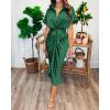 imageBTFBM Women Button Down Ruched Shirt Dresses Satin Short Sleeve Lapel V Neck Summer Maxi Dress 2025 Party Wedding GuestDeep Green