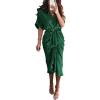 imageBTFBM Women Button Down Ruched Shirt Dresses Satin Short Sleeve Lapel V Neck Summer Maxi Dress 2025 Party Wedding GuestDeep Green