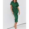 imageBTFBM Women Button Down Ruched Shirt Dresses Satin Short Sleeve Lapel V Neck Summer Maxi Dress 2025 Party Wedding GuestDeep Green