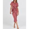 imageBTFBM Women Button Down Ruched Shirt Dresses Satin Short Sleeve Lapel V Neck Summer Maxi Dress 2025 Party Wedding GuestDusty Pink