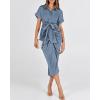 imageBTFBM Women Button Down Ruched Shirt Dresses Satin Short Sleeve Lapel V Neck Summer Maxi Dress 2025 Party Wedding GuestGrey Blue