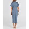 imageBTFBM Women Button Down Ruched Shirt Dresses Satin Short Sleeve Lapel V Neck Summer Maxi Dress 2025 Party Wedding GuestGrey Blue