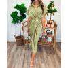 imageBTFBM Women Button Down Ruched Shirt Dresses Satin Short Sleeve Lapel V Neck Summer Maxi Dress 2025 Party Wedding GuestLight Green