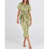 imageBTFBM Women Button Down Ruched Shirt Dresses Satin Short Sleeve Lapel V Neck Summer Maxi Dress 2025 Party Wedding GuestLight Green