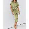 imageBTFBM Women Button Down Ruched Shirt Dresses Satin Short Sleeve Lapel V Neck Summer Maxi Dress 2025 Party Wedding GuestLight Green