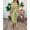 imageBTFBM Women Button Down Ruched Shirt Dresses Satin Short Sleeve Lapel V Neck Summer Maxi Dress 2025 Party Wedding GuestLight Green