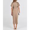 imageBTFBM Women Button Down Ruched Shirt Dresses Satin Short Sleeve Lapel V Neck Summer Maxi Dress 2025 Party Wedding GuestLight Khaki