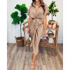 imageBTFBM Women Button Down Ruched Shirt Dresses Satin Short Sleeve Lapel V Neck Summer Maxi Dress 2025 Party Wedding GuestLight Khaki