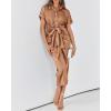imageBTFBM Women Button Down Ruched Shirt Dresses Satin Short Sleeve Lapel V Neck Summer Maxi Dress 2025 Party Wedding GuestLight Red Khaki