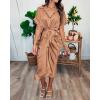 imageBTFBM Women Button Down Ruched Shirt Dresses Satin Short Sleeve Lapel V Neck Summer Maxi Dress 2025 Party Wedding GuestLight Red Khaki