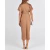 imageBTFBM Women Button Down Ruched Shirt Dresses Satin Short Sleeve Lapel V Neck Summer Maxi Dress 2025 Party Wedding GuestLight Red Khaki
