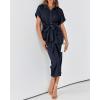 imageBTFBM Women Button Down Ruched Shirt Dresses Satin Short Sleeve Lapel V Neck Summer Maxi Dress 2025 Party Wedding GuestNavy