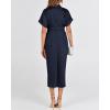 imageBTFBM Women Button Down Ruched Shirt Dresses Satin Short Sleeve Lapel V Neck Summer Maxi Dress 2025 Party Wedding GuestNavy