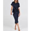 imageBTFBM Women Button Down Ruched Shirt Dresses Satin Short Sleeve Lapel V Neck Summer Maxi Dress 2025 Party Wedding GuestNavy