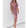 imageBTFBM Women Button Down Ruched Shirt Dresses Satin Short Sleeve Lapel V Neck Summer Maxi Dress 2025 Party Wedding GuestPink