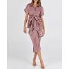 imageBTFBM Women Button Down Ruched Shirt Dresses Satin Short Sleeve Lapel V Neck Summer Maxi Dress 2025 Party Wedding GuestPink