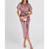 imageBTFBM Women Button Down Ruched Shirt Dresses Satin Short Sleeve Lapel V Neck Summer Maxi Dress 2025 Party Wedding GuestPink