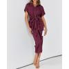 imageBTFBM Women Button Down Ruched Shirt Dresses Satin Short Sleeve Lapel V Neck Summer Maxi Dress 2025 Party Wedding GuestPurple Red