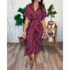 imageBTFBM Women Button Down Ruched Shirt Dresses Satin Short Sleeve Lapel V Neck Summer Maxi Dress 2025 Party Wedding GuestPurple Red