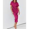 imageBTFBM Women Button Down Ruched Shirt Dresses Satin Short Sleeve Lapel V Neck Summer Maxi Dress 2025 Party Wedding GuestRose Red